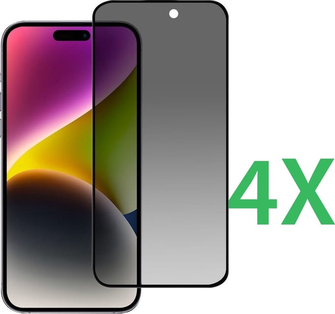 Screenprotector Geschikt Voor: iPhone 16 Pro Max - Privacy Full Screenprotector 4x - screen protector - volledige glas - bescherming - beschermglas - Anti Spy - ZT Accessoires