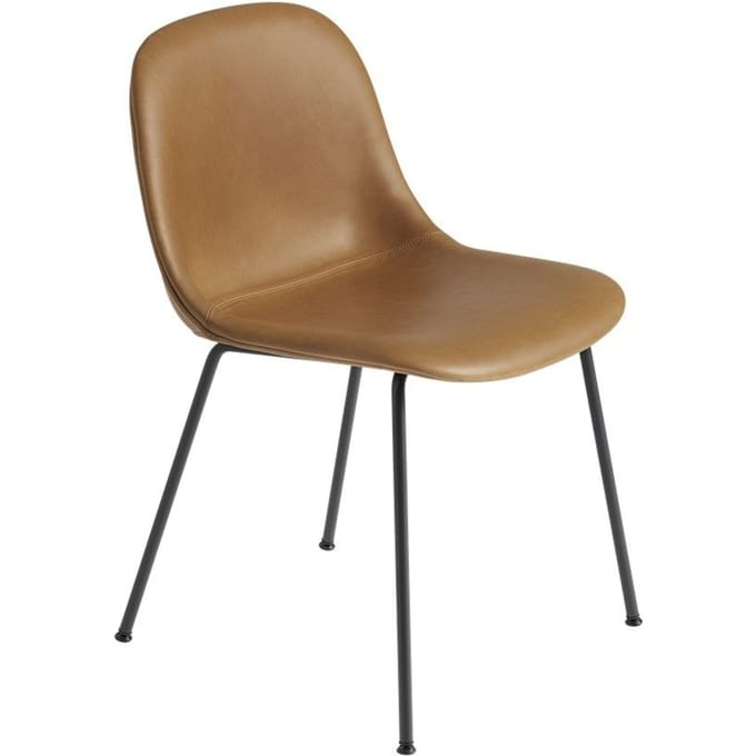 Muuto - Fiber Side stoel - buisonderstel - Leer cognac - frame zwart - bruin