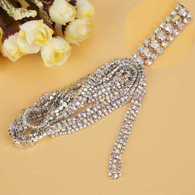 DIY 3 Rijen Diamant Mesh Wrap Rol Kristal Strass Lint Decoratie (Zilver) white