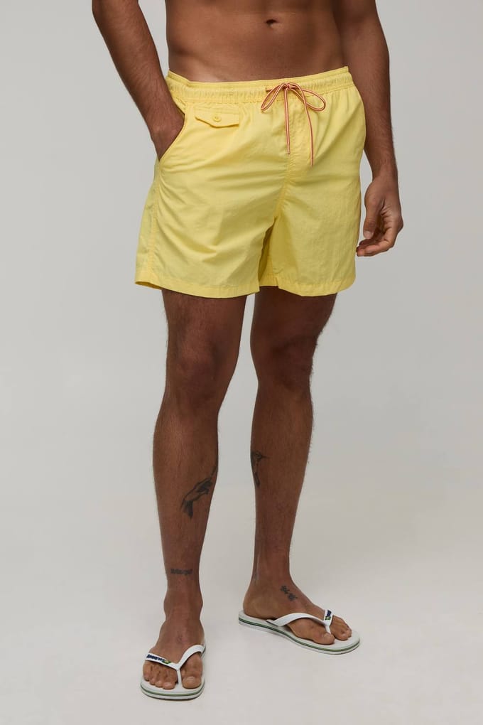 Pocket Detail Mid Length Swim Short | Yellow | Size 2XL