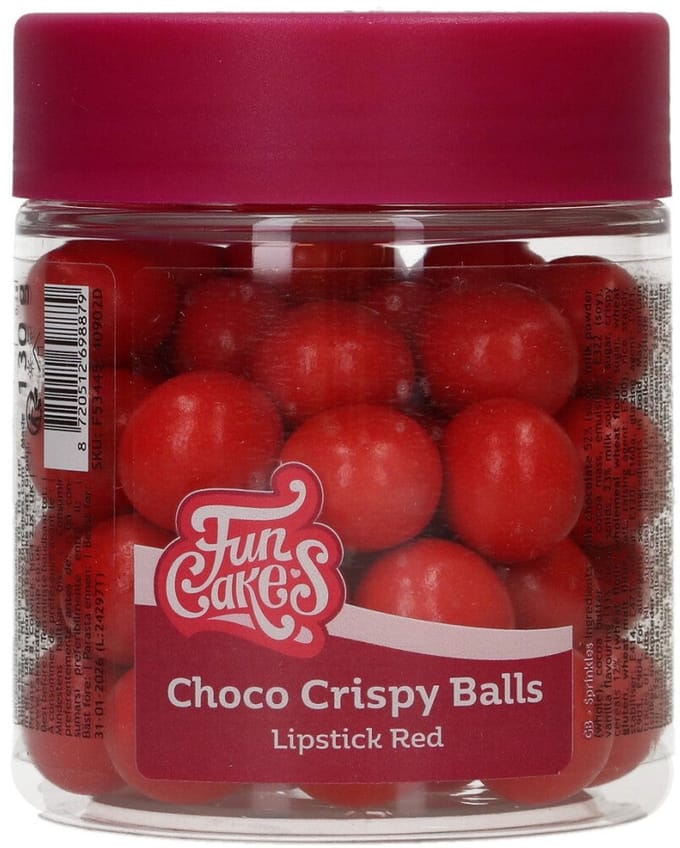 FunCakes Choco Crispy Balls - Parelmoer Rood - 130g - Eetbare Taartdecoratie - Taarttoppers - Chocolade Decoratie