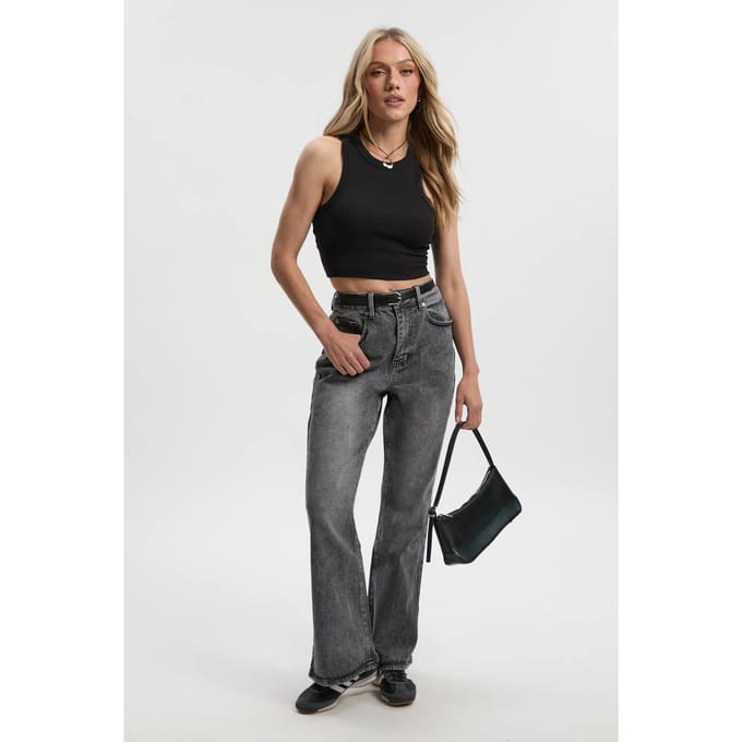 boohoo Dames De Petite High Waist Flared Jean | Grey | Maat: 6/28L