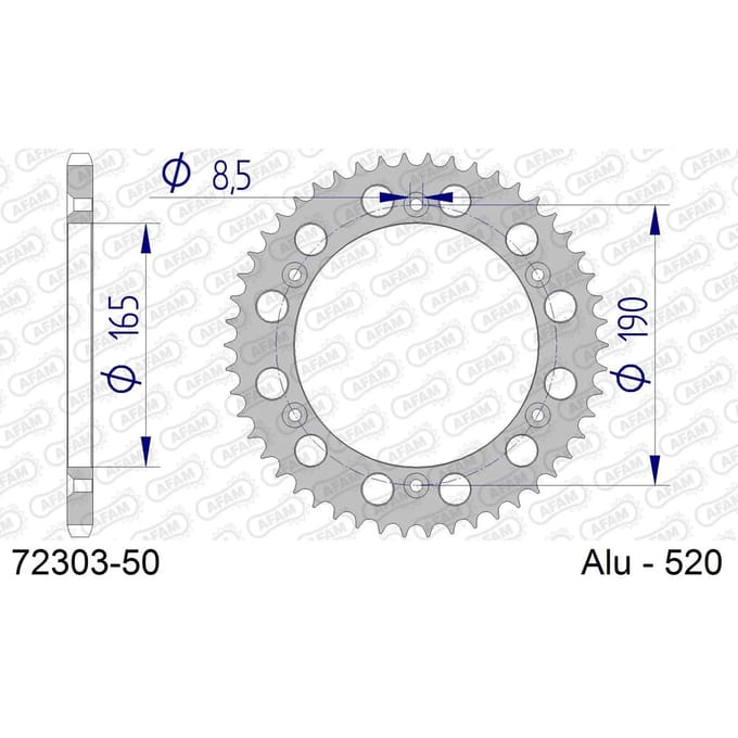 Aluminium tandwiel achter Afam 520 50 dents