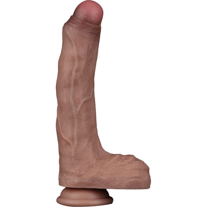 LoveToy - Dubbellaagse siliconen dildo 22 cm (Ø 4,2 cm) - Bruin