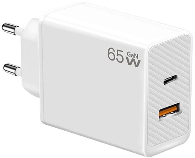 48W GaN USB-C + USB-A Snellader - PD 3.0 & QC 3.0 - Compacte Adapter Oplader - geschikt voor laptop, telefoons, tablets etc. - wit