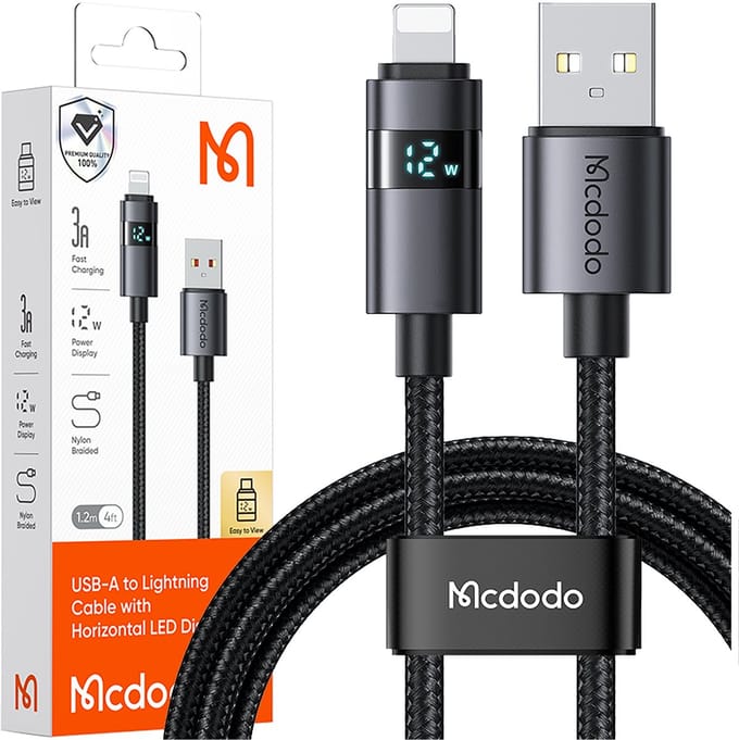 Data- en Oplaadkabel USB-A - Lightning McDodo CA-6490 Display, 18W, 1.2m, Zwart