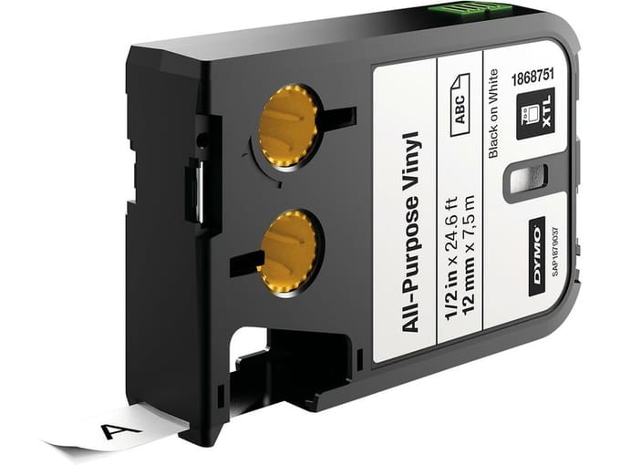 DYMO XTL multifunctionele labels van vinyl | 12 mm x 7 m | zwart op wit