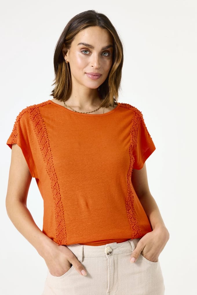 GARCIA Dames Effen T-shirt Oranje Korte mouw