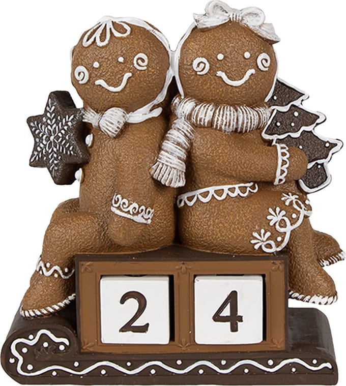 Clayre & Eef Kerstdecoratie Beeld Gingerbread man 11x4x13 cm Bruin Kunststof