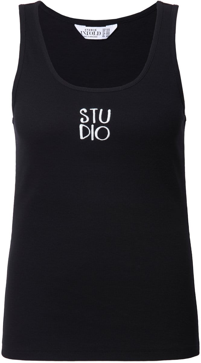 Studio Untold - Dames - Ribtop slim basic shape borduursel - Zwart - Maat 58+