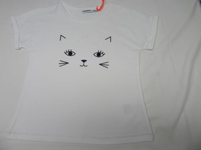 noukie's , meisje , t-shirt korte mouw , wit , poes , 4 jaar - 4 jaar