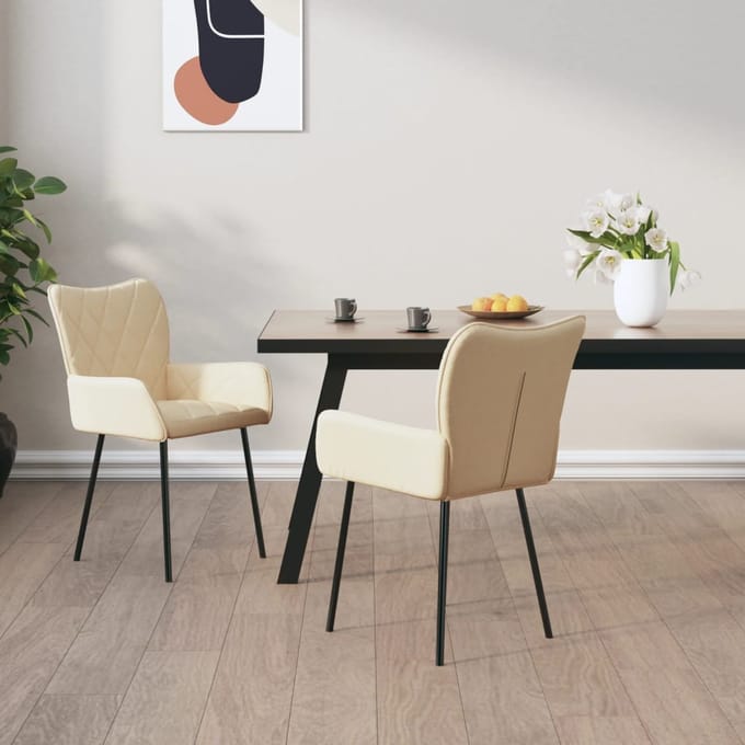 vidaXL - Eetkamerstoelen - 2 - st - stof - crèmekleurig