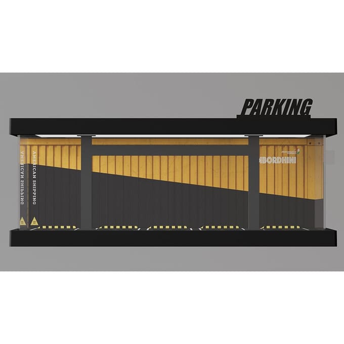 1/64 Vijf Auto Parkeergarage Miniatuur Scène Model Legering Auto Model Opslag Display