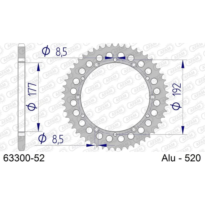 Aluminium tandwiel achter Afam 520 52 dents