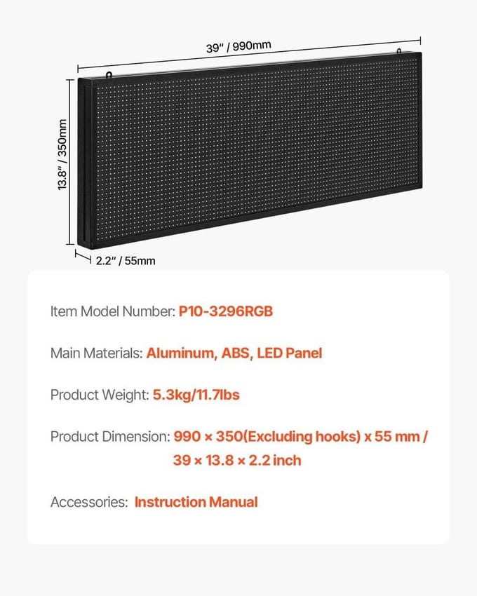 40x14 inch Programmeerbaar LED-bord Scrolling Displaybord P10 Full-color