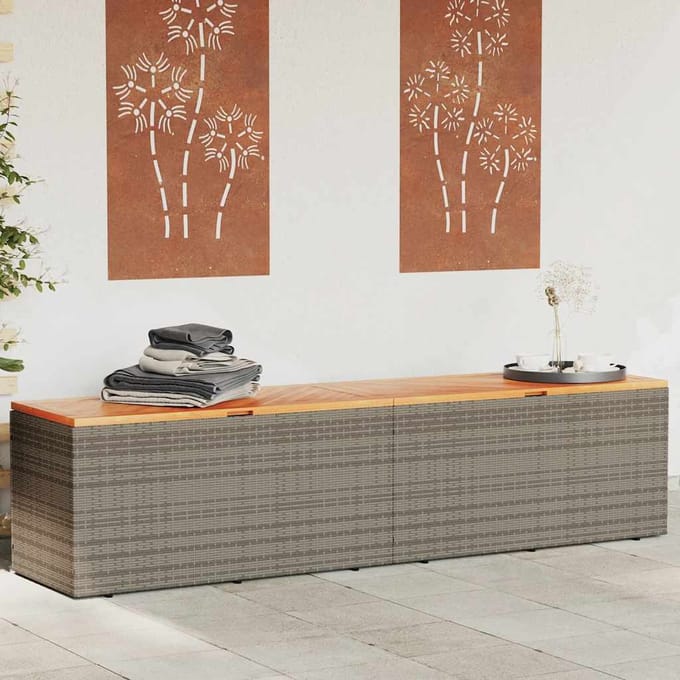 vidaXL - Tuinbox - 220x50x54 - cm - poly - rattan - en - acaciahout - grijs