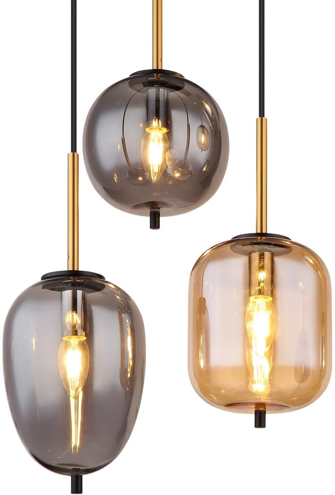 Globo - hanglamp - BLACKY - zwart - glas - grote eettafellamp - E14 - 15345-6A
