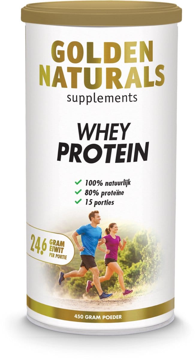 Golden Naturals Whey Protein – Eiwitpoeder – 80% eiwit – Voor spiergroei & herstel – 450 gram
