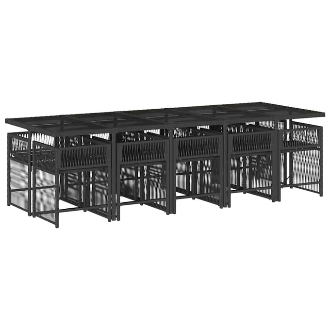 vidaXL - 11-delige - Tuinset - met - kussens - poly - rattan - zwart