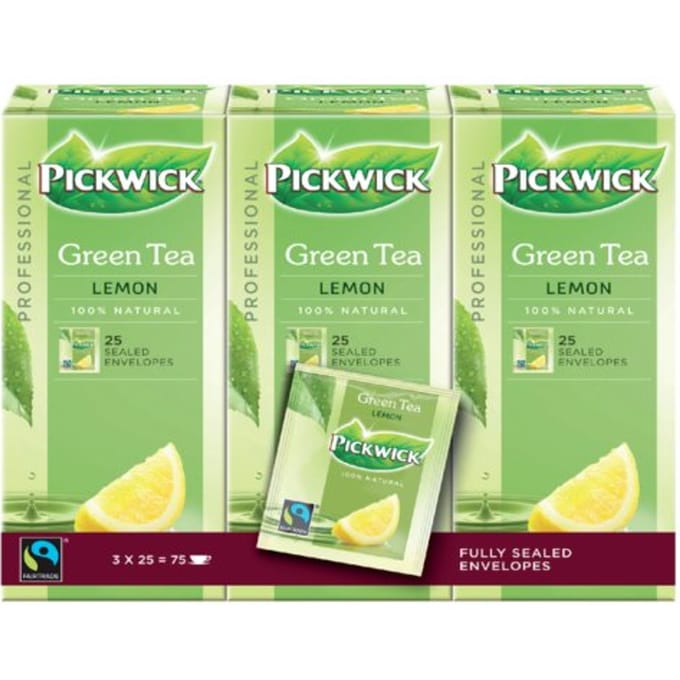 Pickwick thee, groene thee met lemon, fairtrade, pak van 25 zakjes