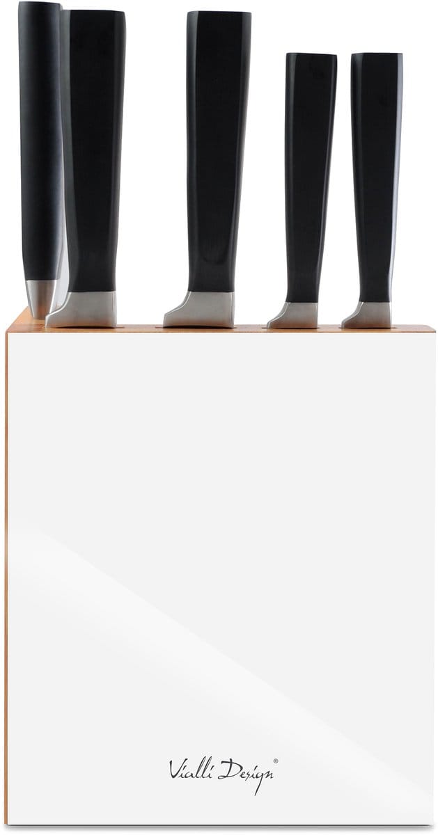 Vialli Design - FINO - Messenset met messenblok - RVS - Hout - Wit