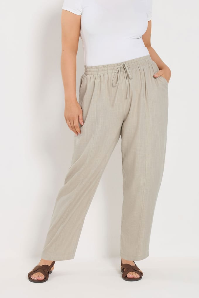 Yours Natuurlijk Bruine Linnen Barrel Broek Size 42
