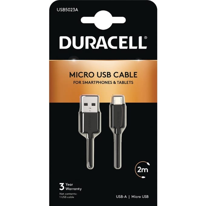 Duracell USB5023A USB-kabel 2.0 2 m USB A Micro-USB A Zwart