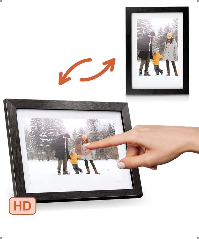 Pora&Co - Digitale fotolijst met WiFi en Frameo App – 10.1 inch - Pora – HD -IPS Display – Zwart/Hout - Micro SD – Touchscreen