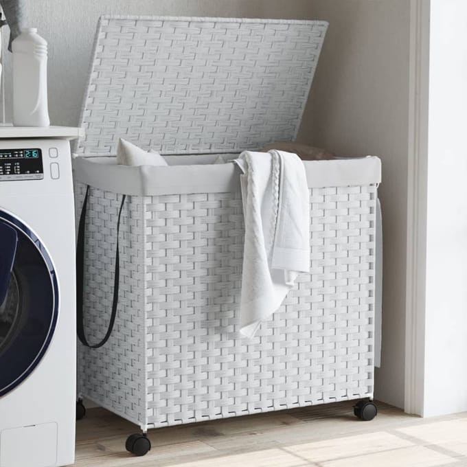 vidaXL - Wasmand - op - wielen - 60x35x60,5 - cm - rattan - wit