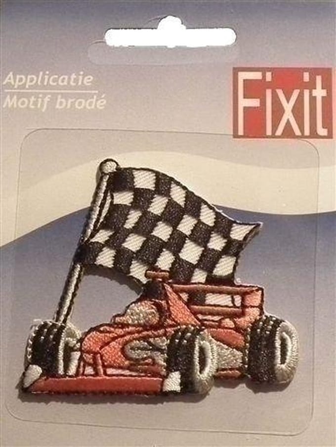 Applicatie raceauto Formule 1 / rood - zwart - strijkapplicatie - strijkembleem - applicatie - patch