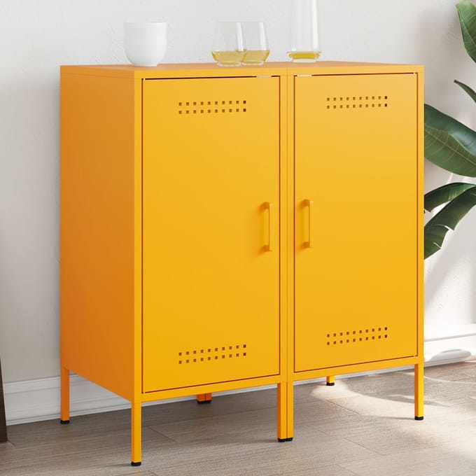 vidaXL - Dressoirs - 2 - st - 36x39x79 - cm - staal - mosterdgeel