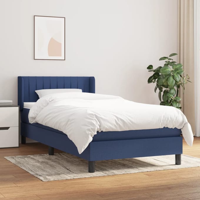 vidaXL - Boxspring - met - matras - stof - blauw - 80x200 - cm