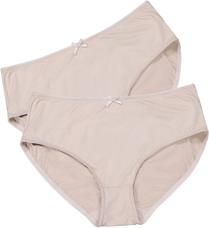 Ulla Popken - Dames - Slips set van 2 microvezel - Beige - Maat 54+