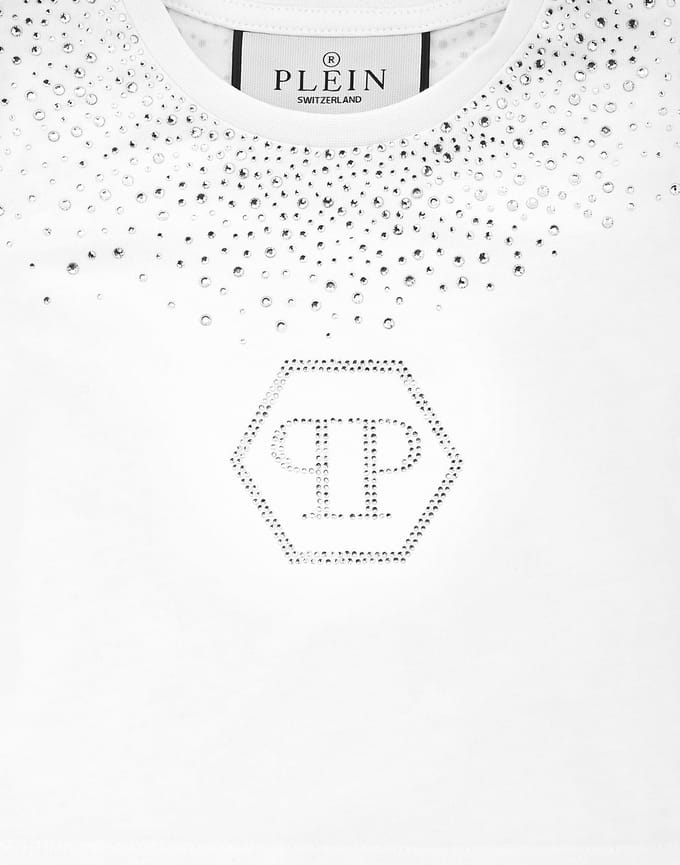Cropped T-Shirt Strass Round Neck Ss Hexagon