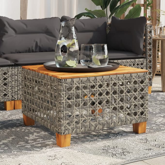 vidaXL - Tuintafel - 55x55x36 - cm - poly - rattan - en - acaciahout - grijs