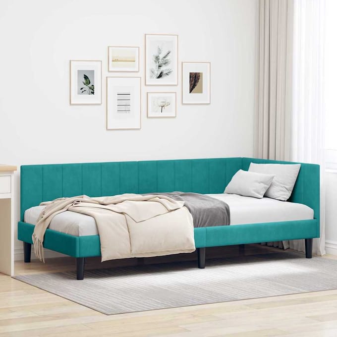 vidaXL - Hoek - Bed - Frame - Turquoise - 90 - x - 200 - cm - Fluweel