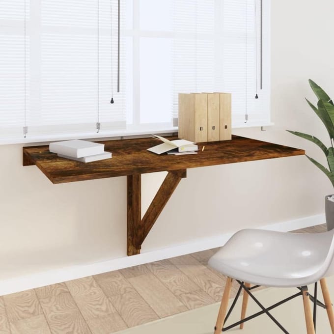 Opvouwbare Wandtafel - Eettafel Bureau - Ruimte Besparen - Driehoekig Frame - 100x60x56 cm - Gerookt Eiken