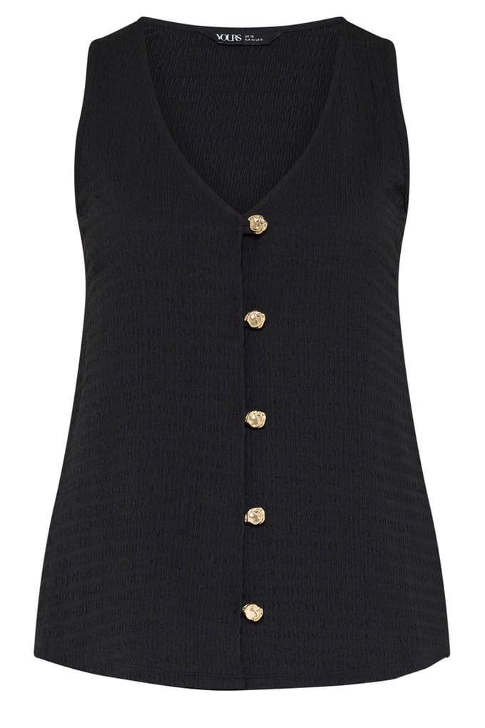 Yours Zwart Getextureerd Gilet Met Knoopsluiting Size 42
