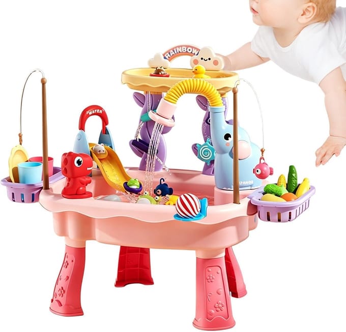Watertafel Speelset - Sensorische Spoelbak - Buiten Spelen - Interactief Water Pomp Systeem - 46 x 16 x 34 cm