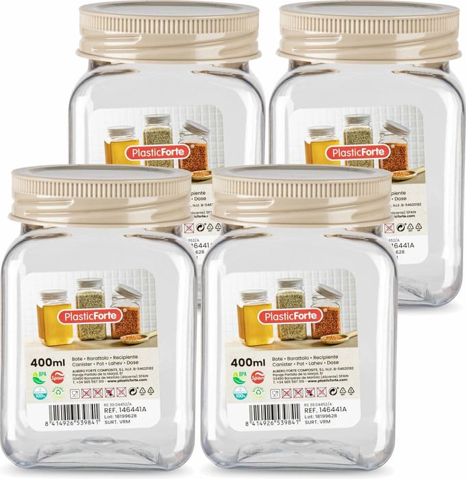 PlasticForte Voorraadpot/bewaarpot - 4x - 400 ml - kunststof - beige - B7 x H11 cm