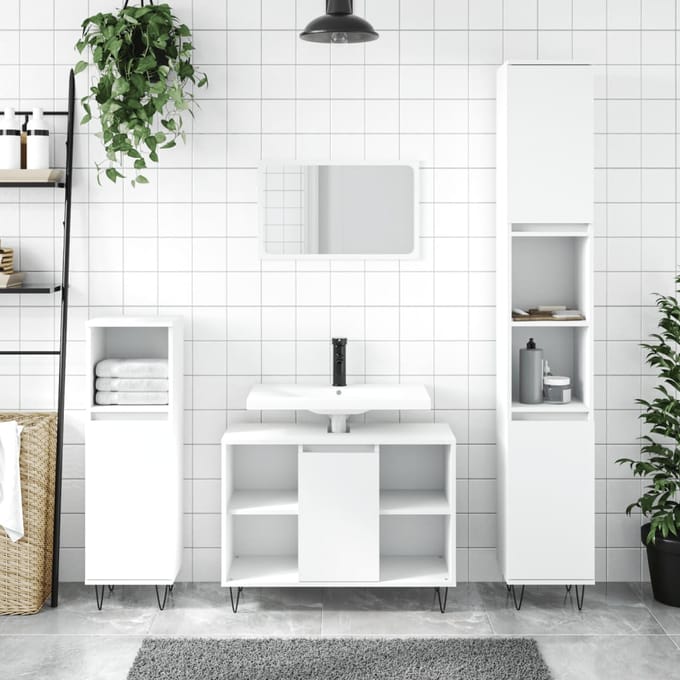 vidaXL - Badkamerkast - 30x30x100 - cm - bewerkt - hout - wit
