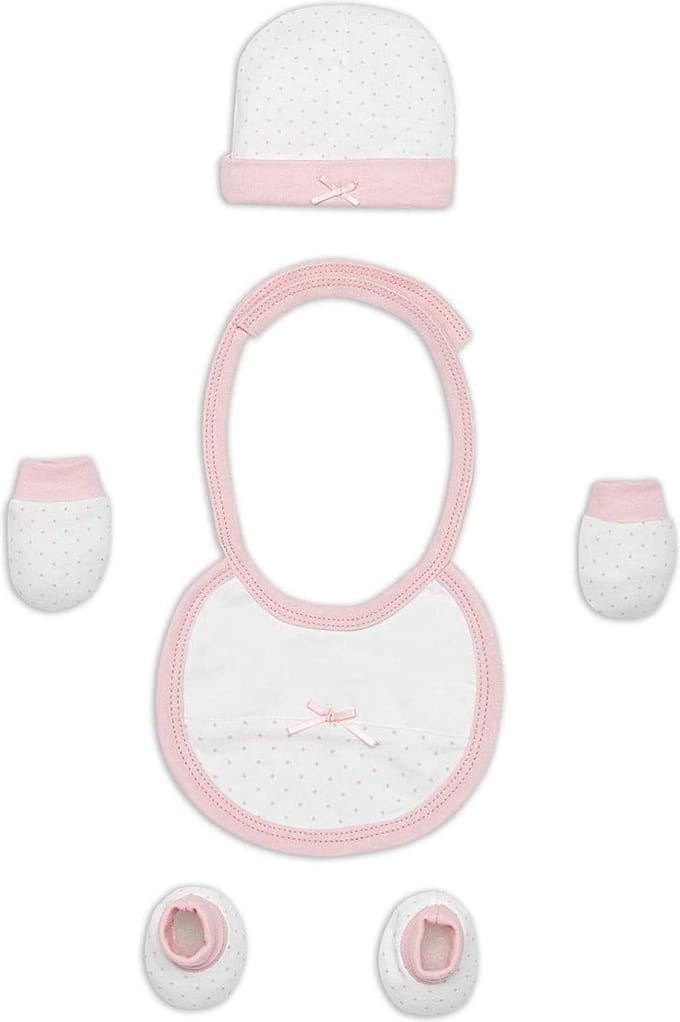 Interbaby Babyaccessoires Newborn Katoen Wit/roze 4-delig