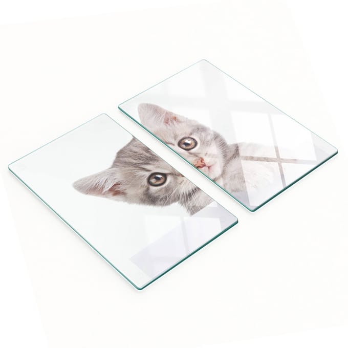 Multifunctionele decoratieve glazen borden met print van een grijze kat, 2x30x52 cm