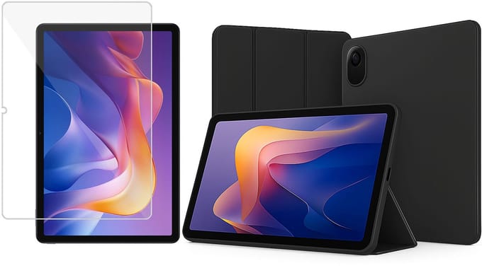 TechNow Hoesje + Screenprotector geschikt voor Xiaomi Redmi Pad 2 Hoesje – Glas - Extreme Shock Case – Smart Case - Zwart