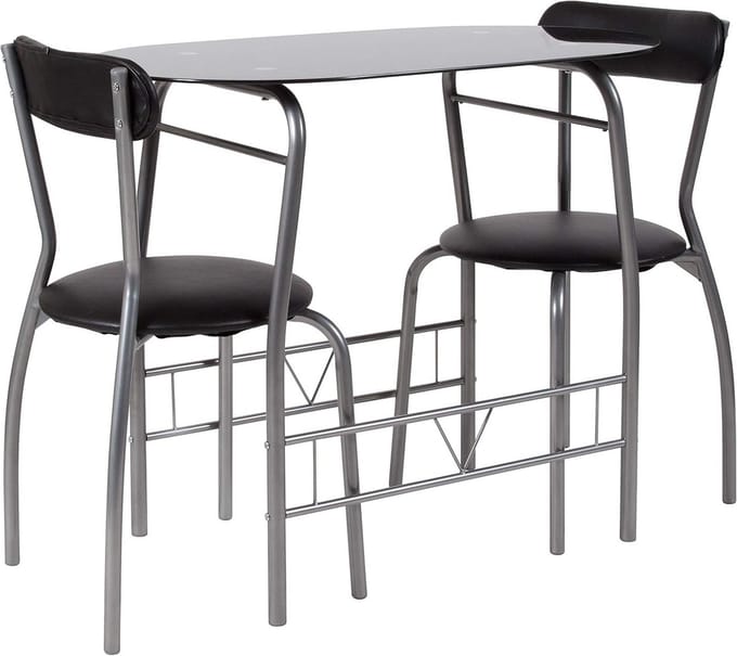Glazen Eettafel met 2 Stoelen Set Metaal Zwart