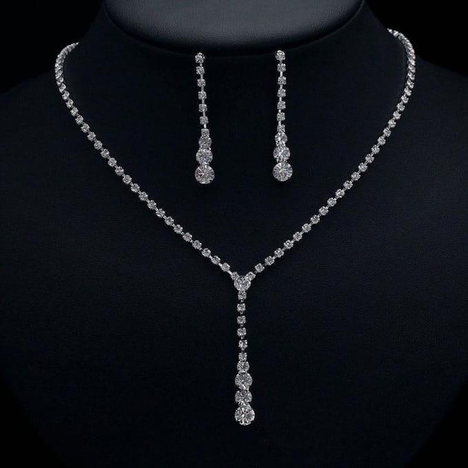 Mode heldere diamanten zirkoon waterdruppel ketting oorbellen, bruids bruiloft accessoires vrouwen black