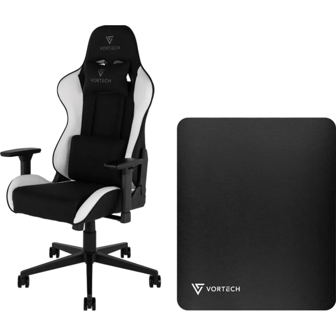 Vortech Essential Gamestoel Wit + Vortech Vloermat Zwart