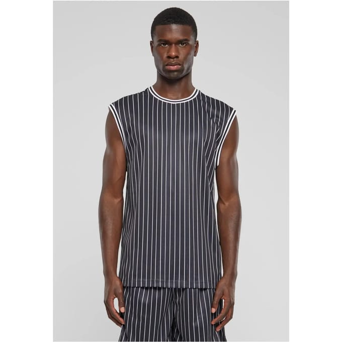 Urban Classics Striped Mesh Tanktop Tanktop zwart-wit S - Polyester - Basics