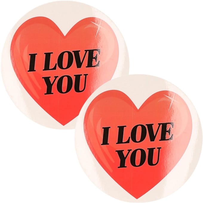 Cadeausticker - 2x - rond - I Love You hart - 9 cm - transparant - sticker