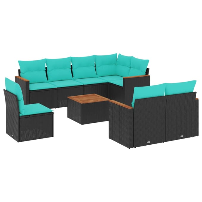 vidaXL - 9-delige - tuinbankset - met - kussens - van - zwart - polyrotan